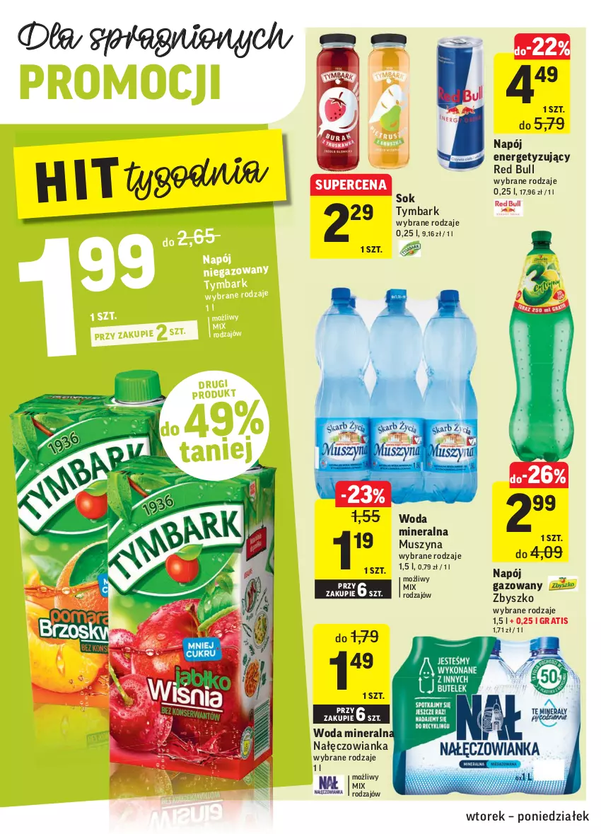 Gazetka promocyjna Intermarche - Gazetka promocyjna - ważna 01.02 do 07.02.2022 - strona 28 - produkty: Gra, Mus, Nałęczowianka, Napój, Napój gazowany, Napój niegazowany, Red Bull, Sok, Szyna, Tymbark, Woda, Woda mineralna