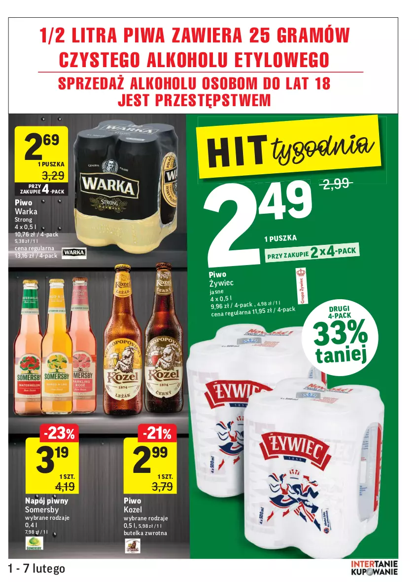 Gazetka promocyjna Intermarche - Gazetka promocyjna - ważna 01.02 do 07.02.2022 - strona 29 - produkty: Gra, Kozel, Napój, Piwa, Piwo, Somersby, Warka