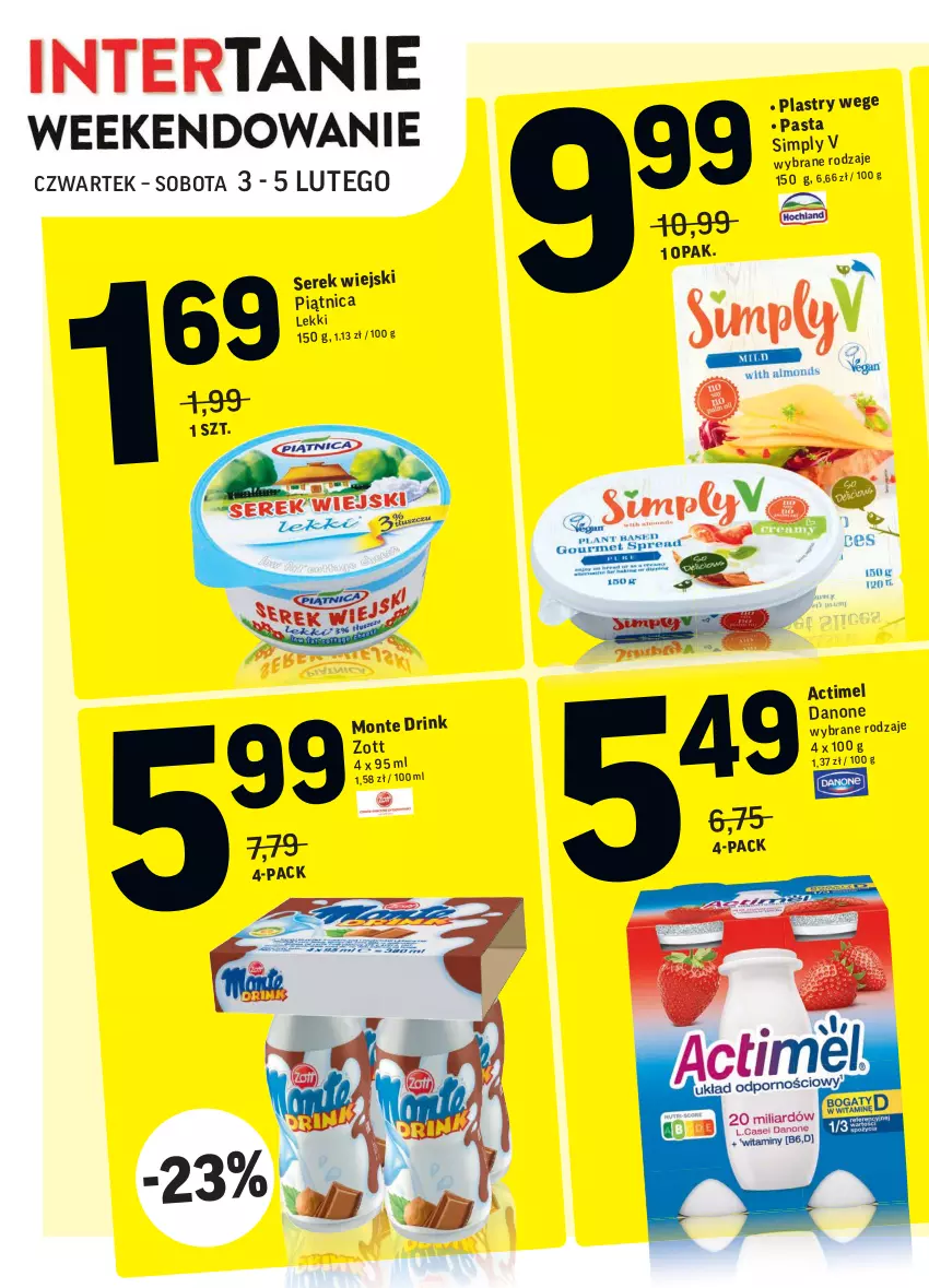 Gazetka promocyjna Intermarche - Gazetka promocyjna - ważna 01.02 do 07.02.2022 - strona 39 - produkty: Actimel, Danone, Monte, Piątnica, Ser, Serek, Serek wiejski, Zott