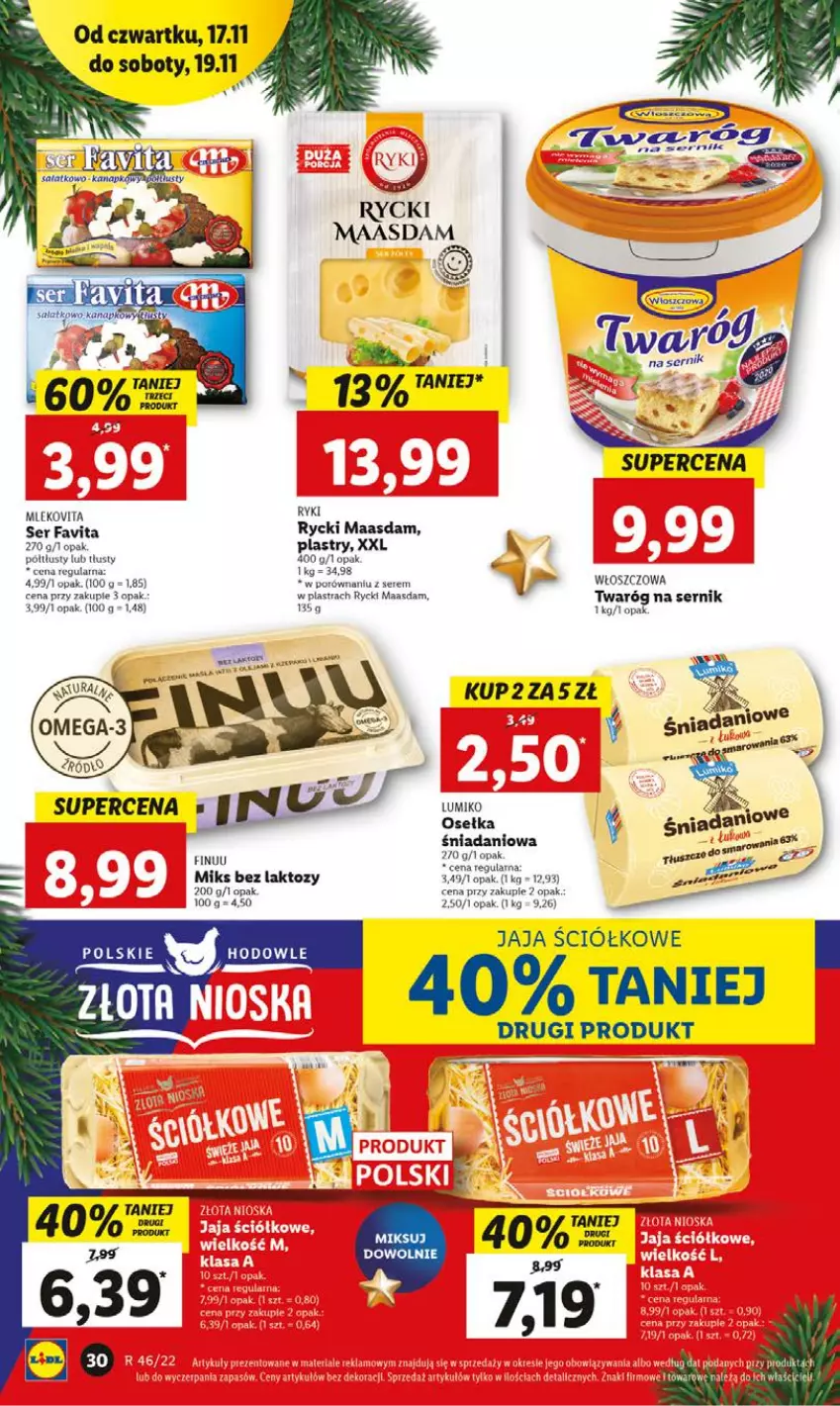 Gazetka promocyjna Lidl - GAZETKA - ważna 17.11 do 19.11.2022 - strona 30 - produkty: Danio, Fa, Favita, Finuu, Jaja, Maasdam, Mleko, Mlekovita, Por, Ser, Twaróg