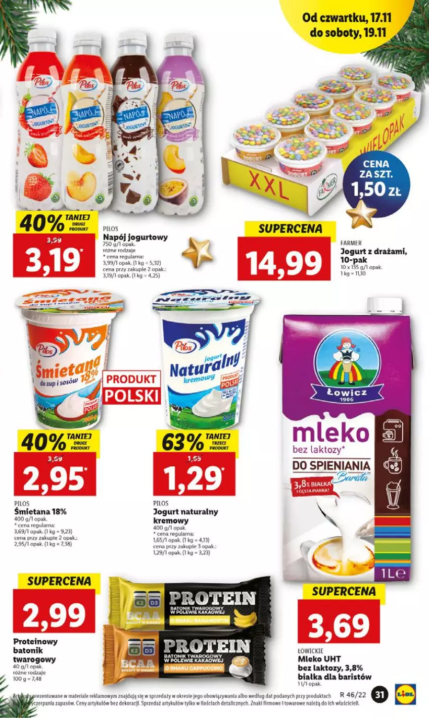 Gazetka promocyjna Lidl - GAZETKA - ważna 17.11 do 19.11.2022 - strona 31 - produkty: Baton, Fa, Jogurt, Jogurt naturalny, Kakao, Koc, Mleko, Napój, Napój jogurtowy, Pilos, Tonik