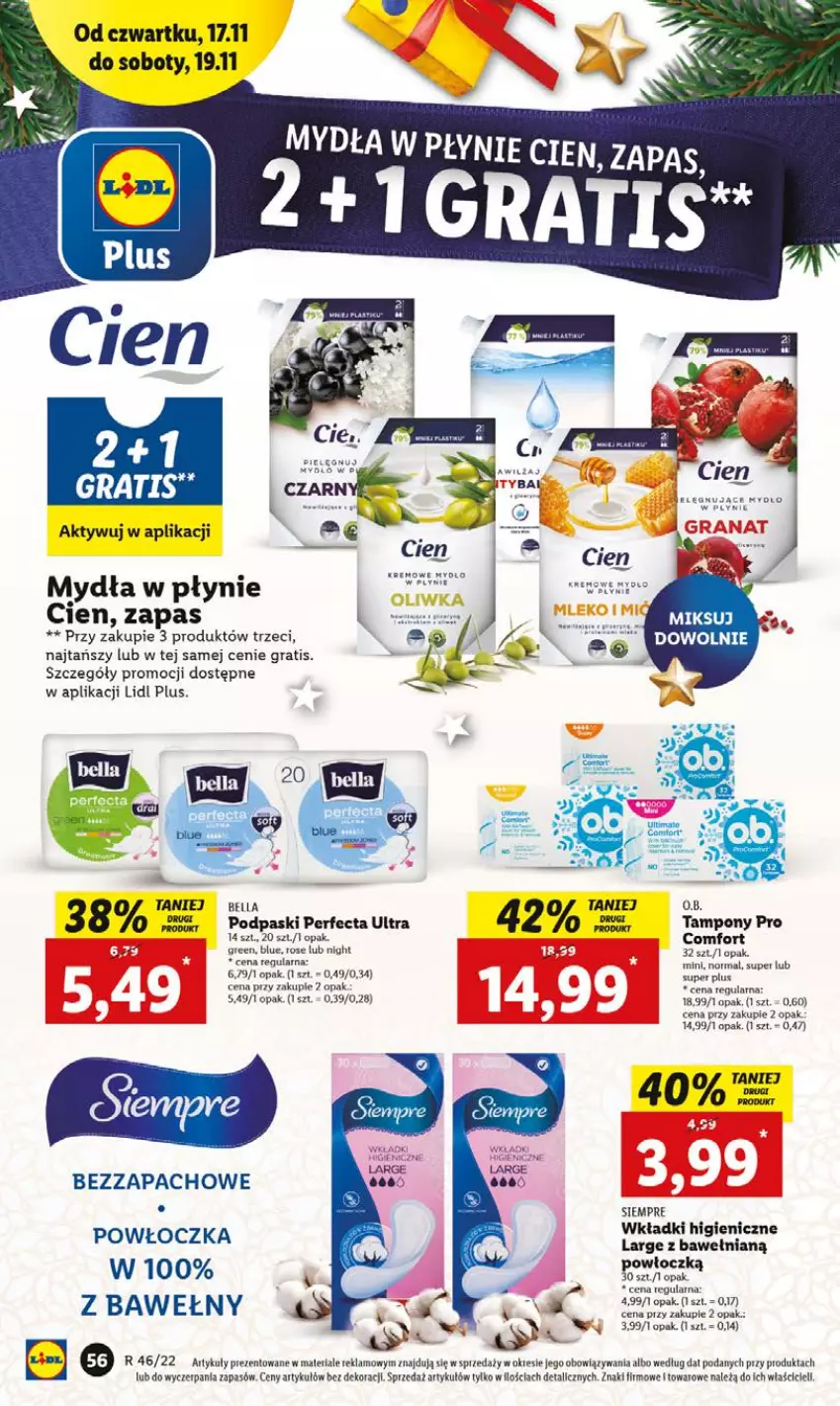 Gazetka promocyjna Lidl - GAZETKA - ważna 17.11 do 19.11.2022 - strona 56 - produkty: Bell, Bella, Gra, O.B., Perfecta, Podpaski, Tampony, Wkładki