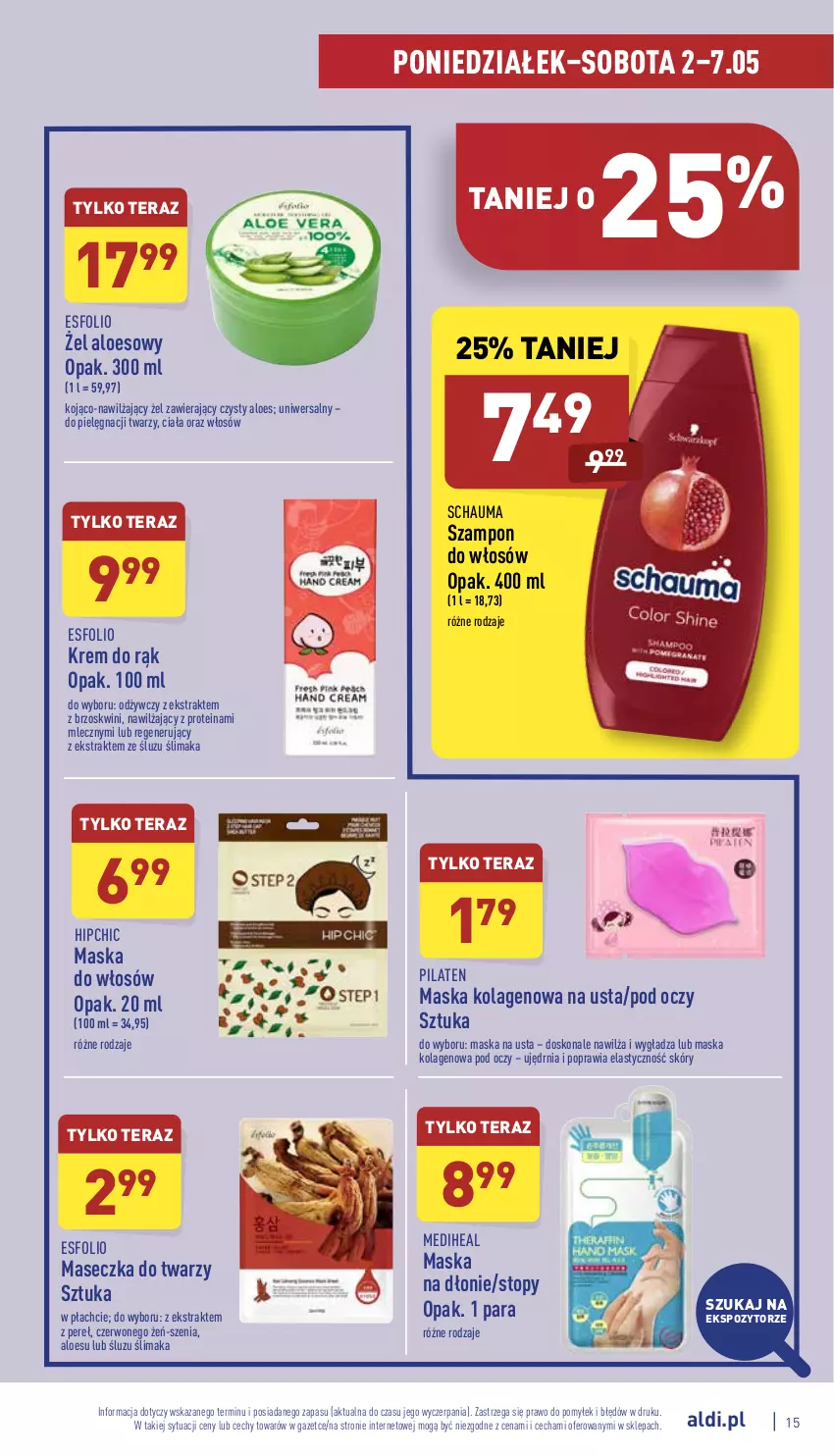 Gazetka promocyjna Aldi - Katalog spożywczy - ważna 02.05 do 07.05.2022 - strona 15 - produkty: Kolagen, Krem do rąk, Maska, Maska do włosów, Schauma, Szampon, Tera, Top