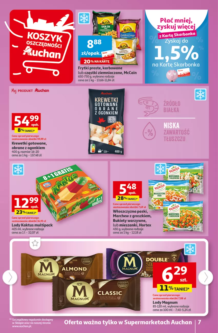 Gazetka promocyjna Auchan - Gazetka TANIE zakupy Supermarket Auchan - ważna 24.08 do 30.08.2023 - strona 7 - produkty: Bukiet, Frytki, Hortex, Kaktus, Krewetki, Lody, McCain