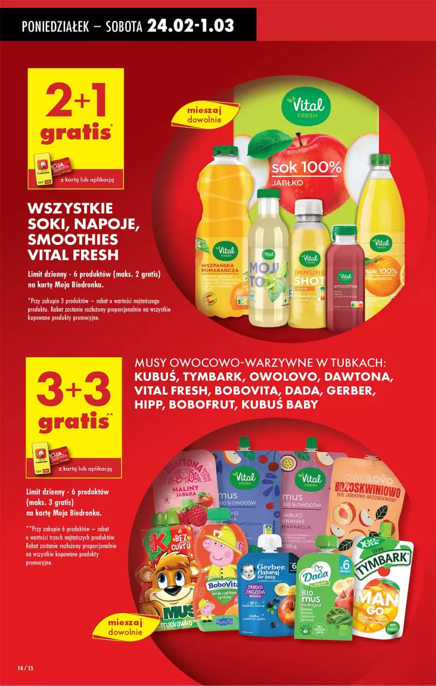 Gazetka promocyjna Biedronka - Od Poniedziałku - ważna 24.02 do 01.03.2025 - strona 16 - produkty: Bobofrut, BoboVita, Dada, Dawtona, Gerber, Gra, HiPP, Imbir, Kubuś, Mus, Por, Smoothie, Tymbark