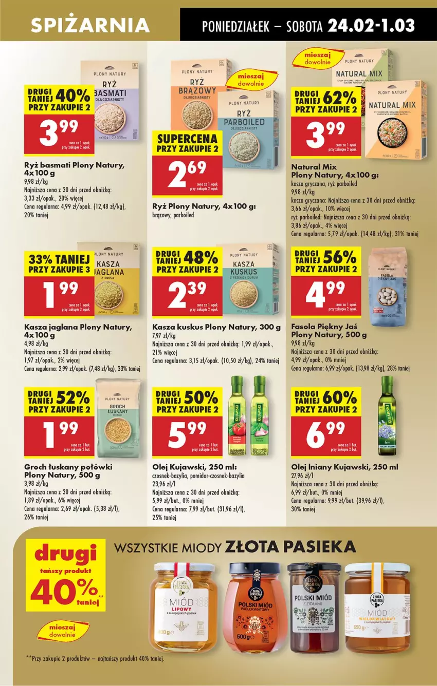 Gazetka promocyjna Biedronka - Od Poniedziałku - ważna 24.02 do 01.03.2025 - strona 47 - produkty: Bazyl, Bazylia, Czosnek, Fa, Fasola, Groch, Gry, Kasza, Kasza gryczana, Kasza jaglana, Kujawski, Kuskus, LANA, Miód, Olej, Olej iniany, Ryż, Ryż basmati, Ryż parboiled