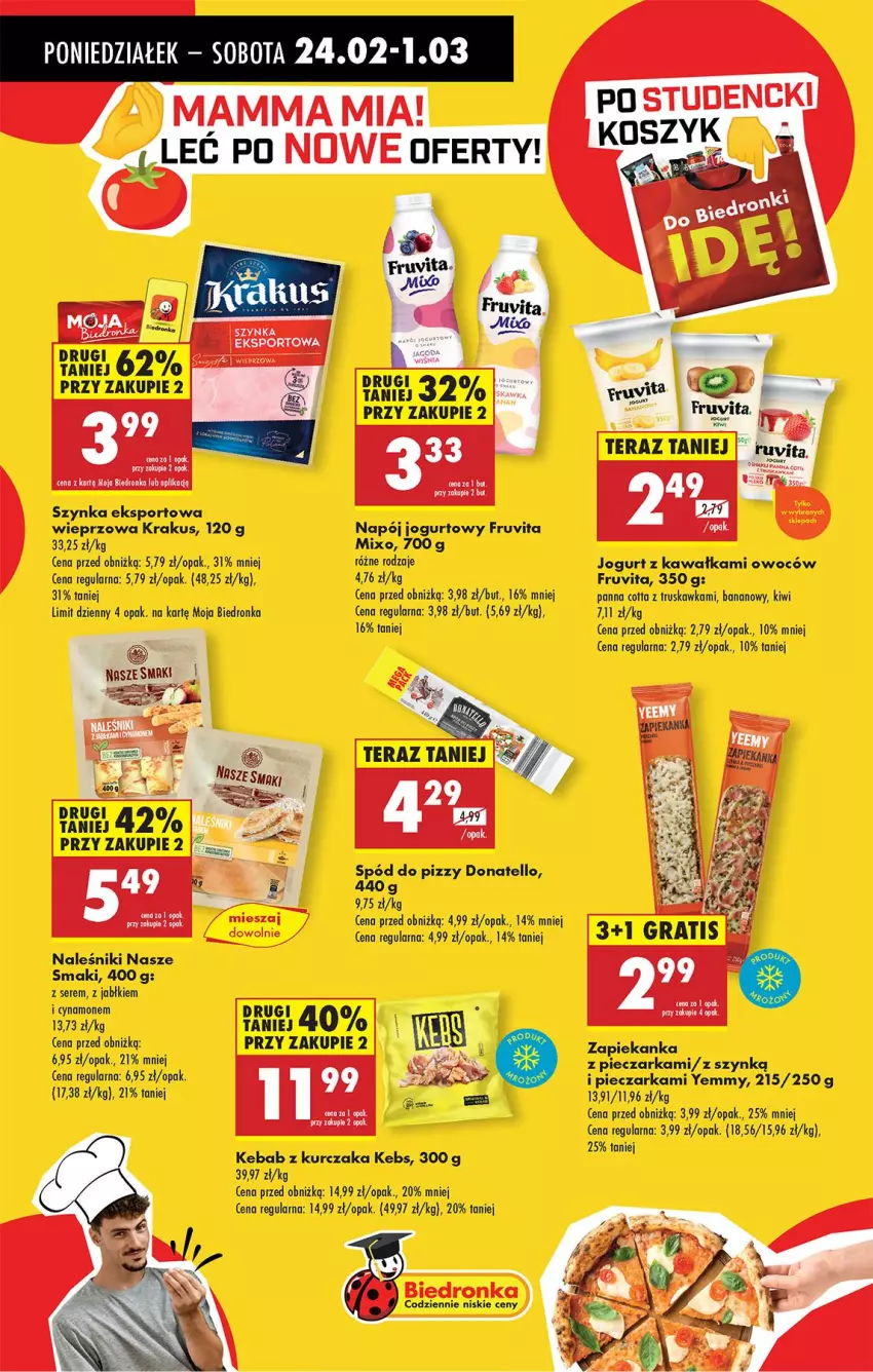 Gazetka promocyjna Biedronka - Od Poniedziałku - ważna 24.02 do 01.03.2025 - strona 50 - produkty: Gra, Jogurt, Kawa, Kebab, Kebab z kurczaka, Kiwi, Krakus, Kurczak, Naleśniki, Napój, Piec, Pieczarka, Por, Ser, Spód do pizzy, Sport, Szynka, Tera, Zapiekanka