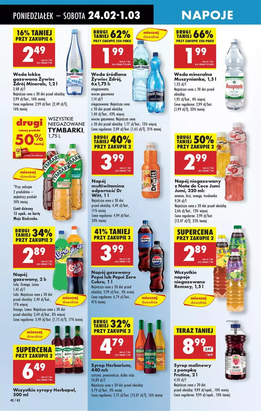 Gazetka promocyjna Biedronka - Od Poniedziałku - ważna 24.02 do 01.03.2025 - strona 58 - produkty: Ananas, Herbapol, Koc, LANA, Liczi, Mango, Mus, Muszynianka, Napój, Napój niegazowany, Napoje, Pepsi, Por, Syrop, Syropy, Tera, Tymbark, Woda, Woda mineralna