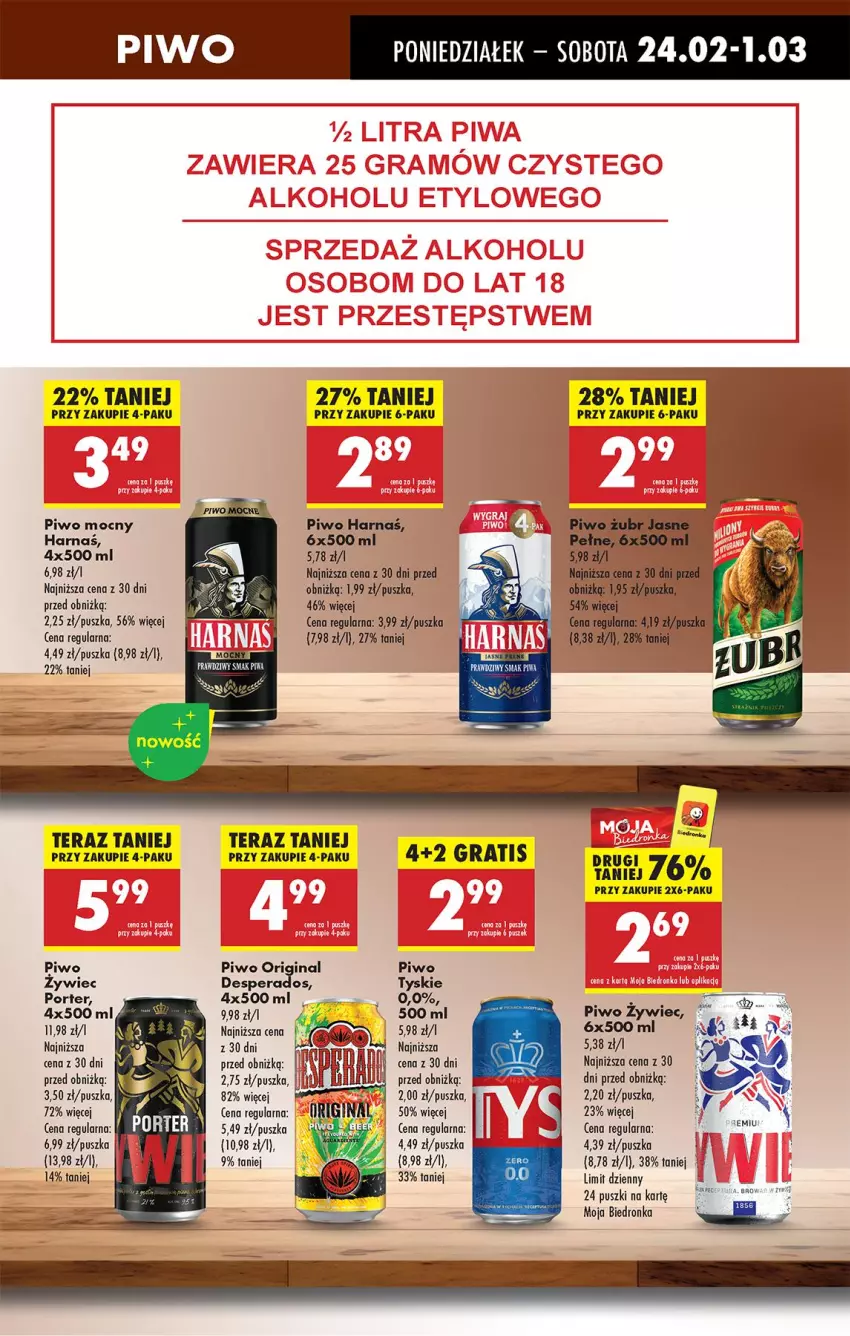 Gazetka promocyjna Biedronka - Od Poniedziałku - ważna 24.02 do 01.03.2025 - strona 61 - produkty: Desperados, Fa, Gin, Gra, Harnaś, Piwo, Por, Tera, Tyskie