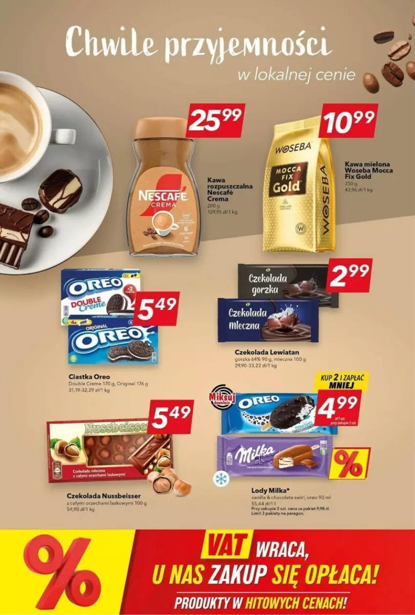 Gazetka promocyjna Lewiatan - ważna 11.04 do 17.04.2024 - strona 10 - produkty: Ciastka, Czekolada, Gin, Lody, Milka, Oreo, Ser