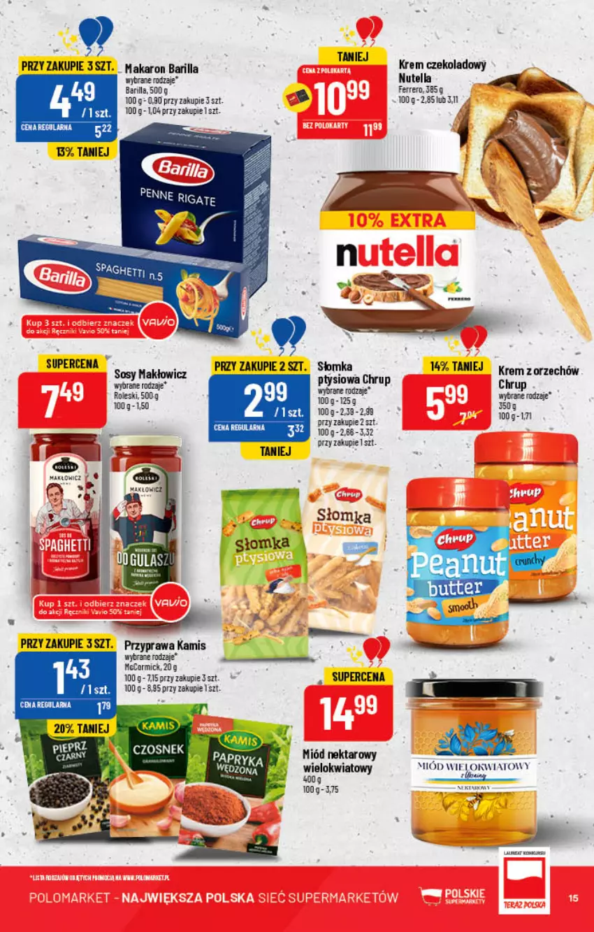 Gazetka promocyjna PoloMarket - Gazetka pomocyjna - ważna 06.07 do 12.07.2022 - strona 15 - produkty: Barilla, Ferrero, Kamis, Makaron, Miód, Nektar, Nutella, Sos