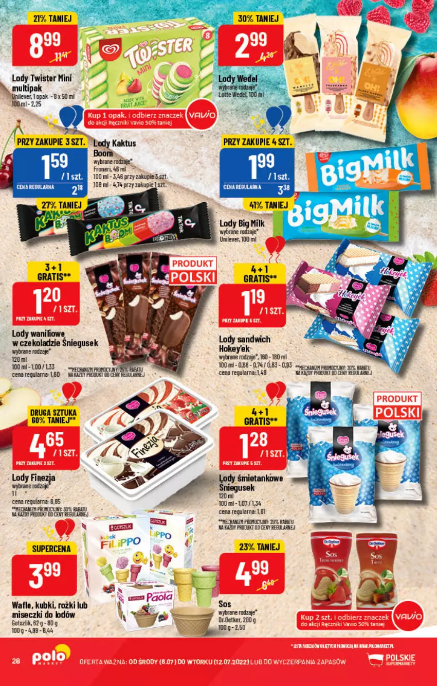 Gazetka promocyjna PoloMarket - Gazetka pomocyjna - ważna 06.07 do 12.07.2022 - strona 28 - produkty: Big Milk, Gra, Gry, Kaktus, Lody, Sos, Wafle