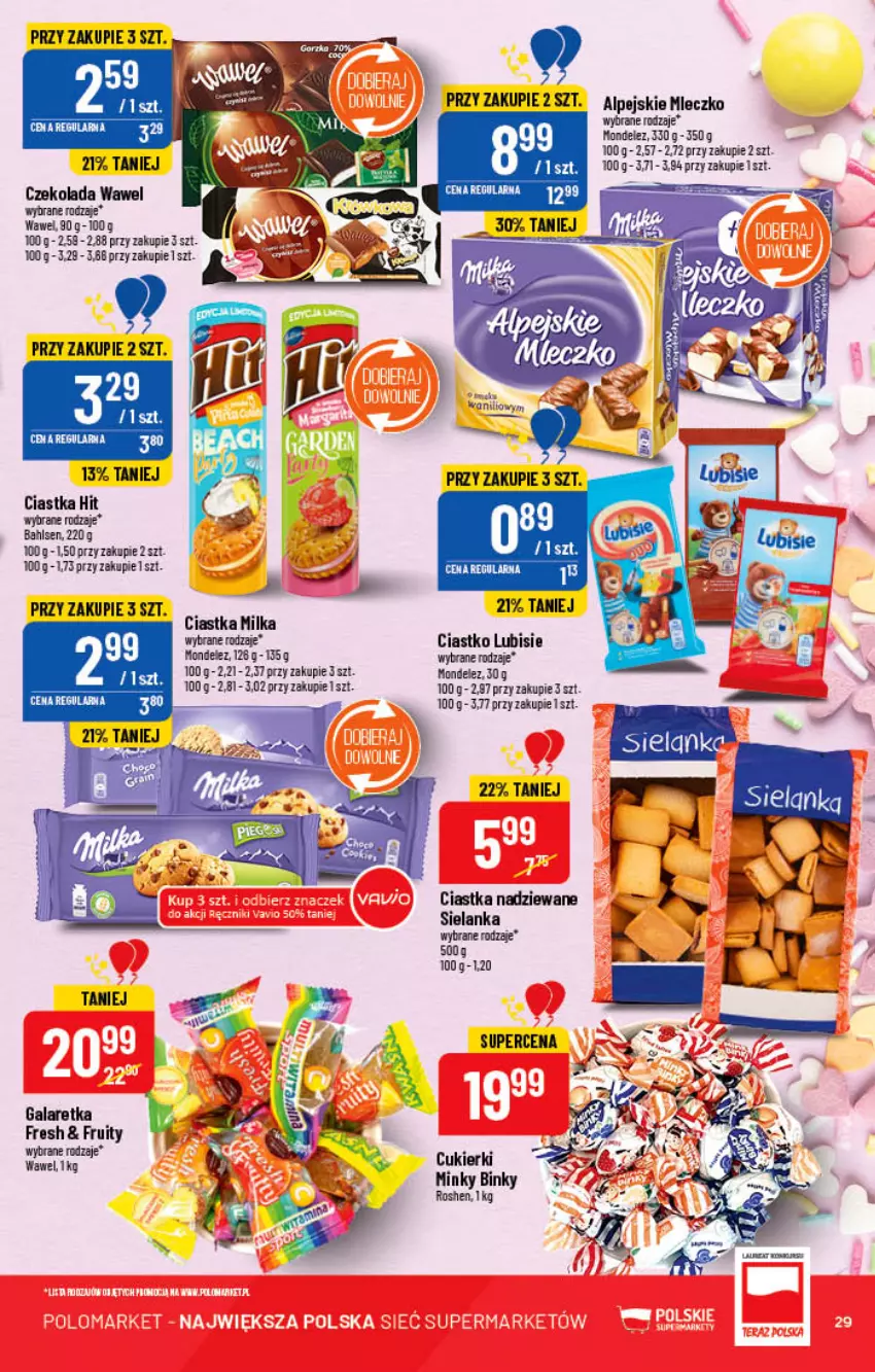 Gazetka promocyjna PoloMarket - Gazetka pomocyjna - ważna 06.07 do 12.07.2022 - strona 29 - produkty: Ciastka, Cukier, Cukierki, Czekolada, Gala, Galaretka, Lubisie, Milka, Mleczko, Wawel