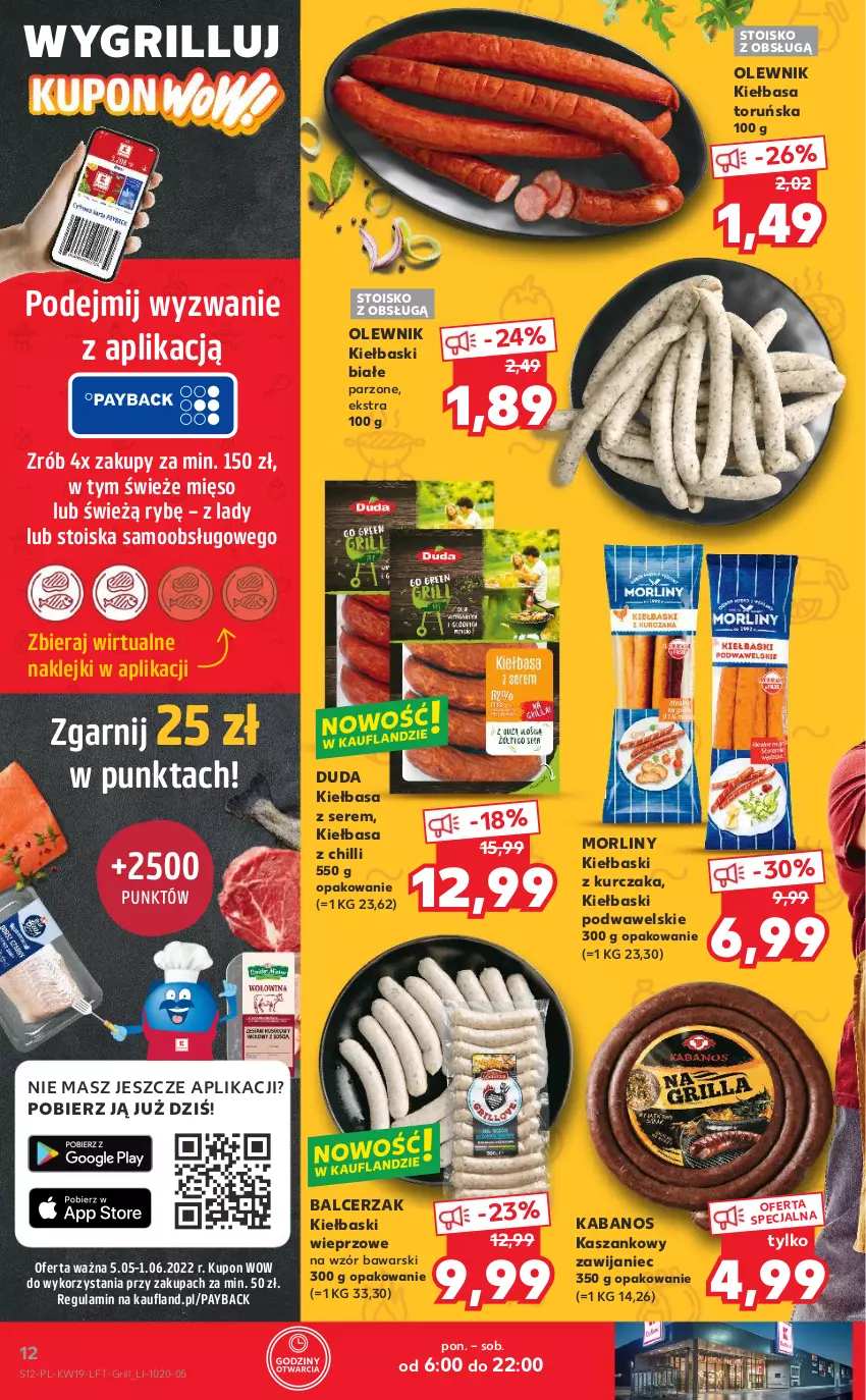 Gazetka promocyjna Kaufland - OFERTA TYGODNIA - ważna 12.05 do 18.05.2022 - strona 12 - produkty: Duda, Grill, Kabanos, Kasza, Kiełbasa, Kiełbaski białe, Klej, Kurczak, Mięso, Morliny, Olewnik, Ser, Wawel