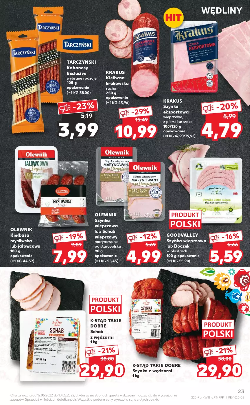 Gazetka promocyjna Kaufland - OFERTA TYGODNIA - ważna 12.05 do 18.05.2022 - strona 23 - produkty: Boczek, Kabanos, Kiełbasa, Kiełbasa krakowska, Krakus, Kurczak, Olewnik, Por, Schab wieprzowy, Sport, Szynka, Szynka wieprzowa, Tarczyński