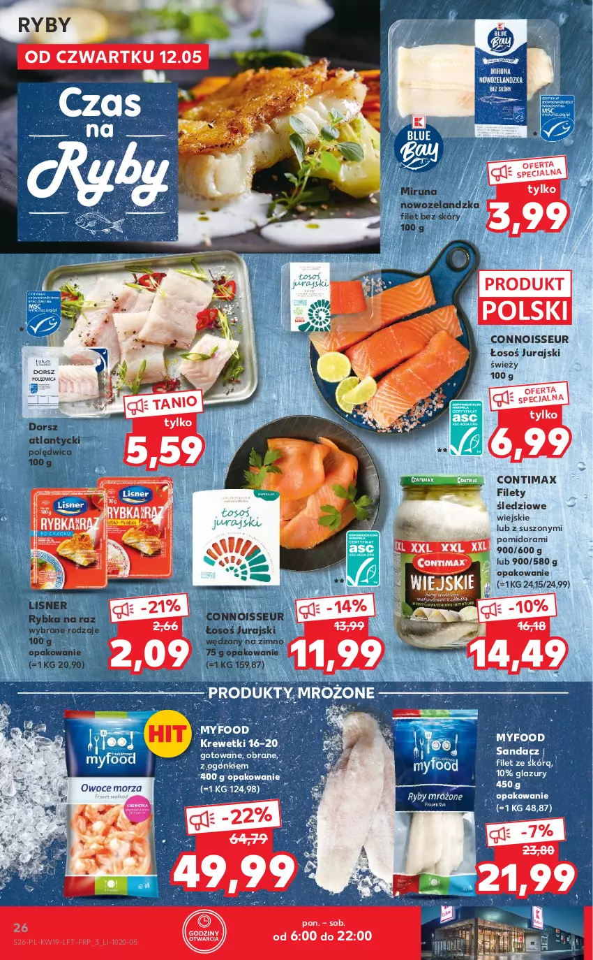 Gazetka promocyjna Kaufland - OFERTA TYGODNIA - ważna 12.05 do 18.05.2022 - strona 26 - produkty: Dorsz, Krewetki, Lazur, Lisner, Miruna, Polędwica, Produkty mrożone, Rybka na raz, Sandacz