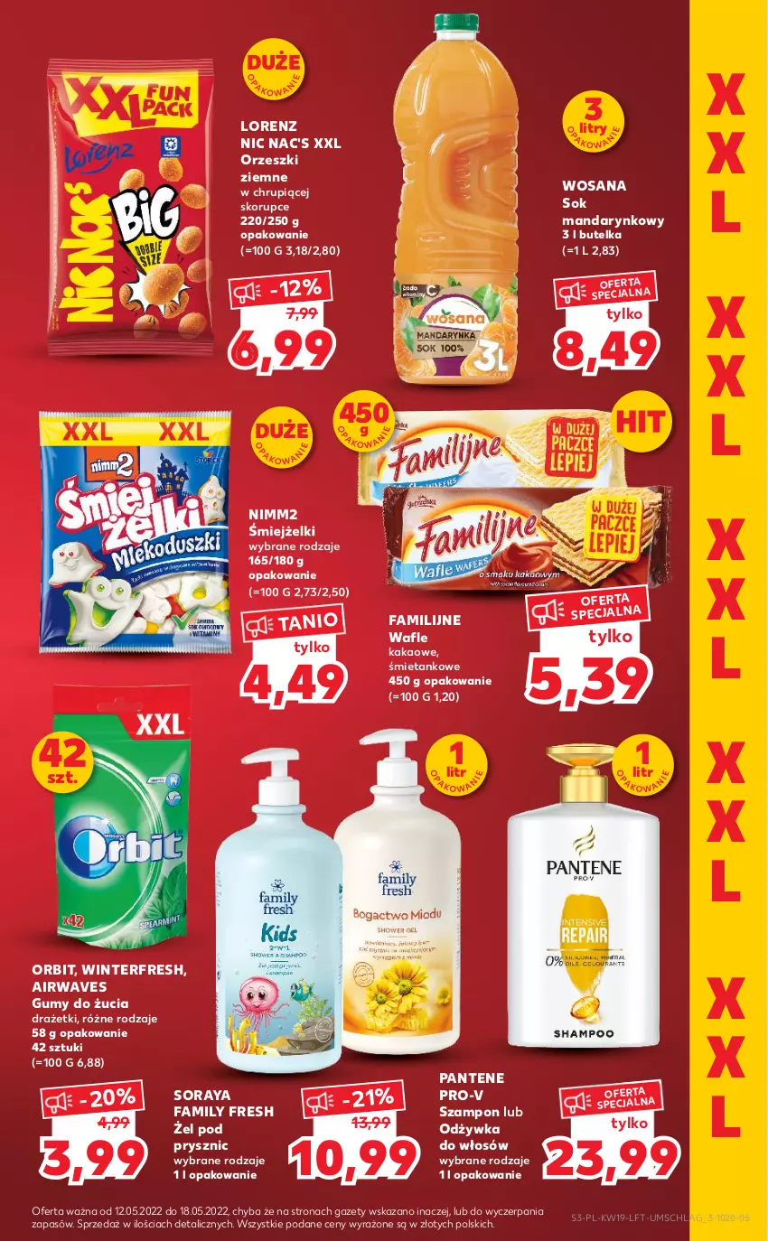 Gazetka promocyjna Kaufland - OFERTA TYGODNIA - ważna 12.05 do 18.05.2022 - strona 3 - produkty: Fa, Kakao, Lorenz, Nimm2, Odżywka, Orbit, Orzeszki, Orzeszki ziemne, Pantene, Sok, Szampon, Wafle, Wosana