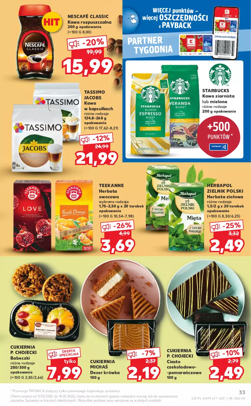 Gazetka promocyjna Kaufland - OFERTA TYGODNIA - ważna 12.05 do 18.05.2022 - strona 33 - produkty: Babeczki, Cukier, Deser, Herbapol, Herbata, Herbata owocowa, Jacobs, Kawa, Kawa rozpuszczalna, Kawa ziarnista, Nescafé, Ser, Tassimo, Teekanne