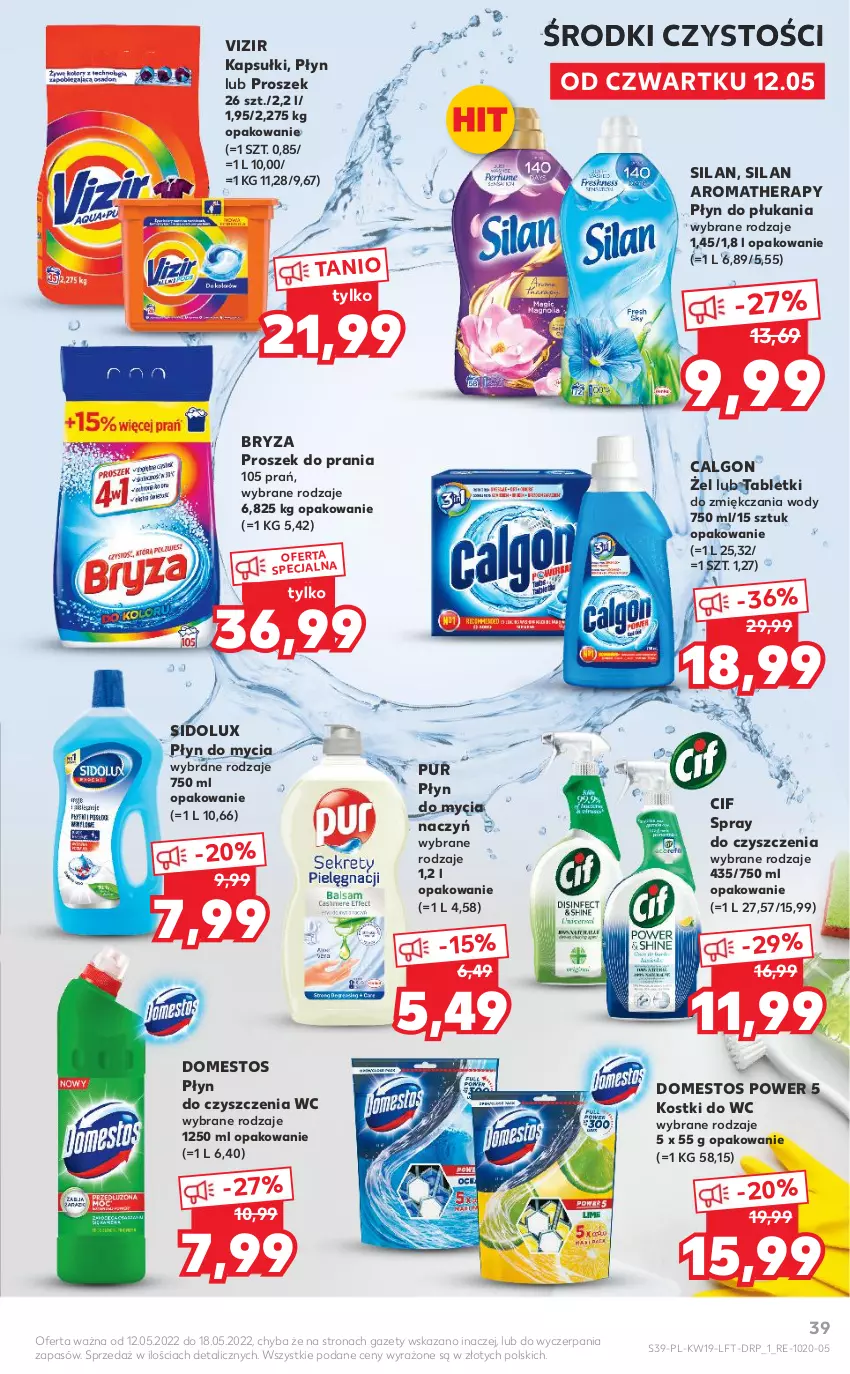 Gazetka promocyjna Kaufland - OFERTA TYGODNIA - ważna 12.05 do 18.05.2022 - strona 39 - produkty: Bryza, Calgon, Cif, Do mycia naczyń, Domestos, LG, Płyn do czyszczenia wc, Płyn do mycia, Płyn do mycia naczyń, Płyn do płukania, Proszek do prania, Pur, Sidolux, Silan, Spray do czyszczenia, Tablet, Vizir