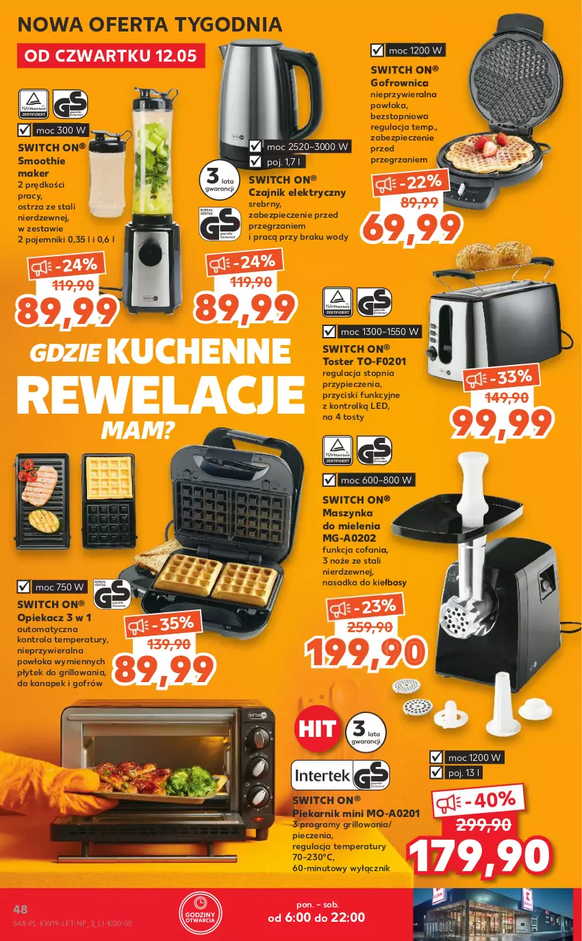 Gazetka promocyjna Kaufland - OFERTA TYGODNIA - ważna 12.05 do 18.05.2022 - strona 48 - produkty: Czajnik, Czajnik elektryczny, Fa, Gofrownica, Gra, Grill, Maszynka, Maszynka do mielenia, Noż, Piec, Piekarnik, Pojemnik, Smoothie, Szynka, Top, Toster