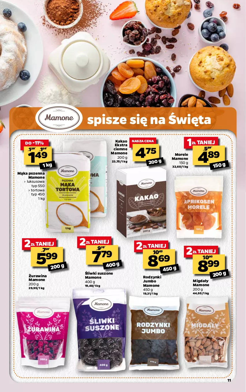 Gazetka promocyjna Netto - Gazetka spożywcza - ważna 22.03 do 28.03.2021 - strona 11 - produkty: Kakao, Mąka, Mąka pszenna, Migdały, Rodzynki