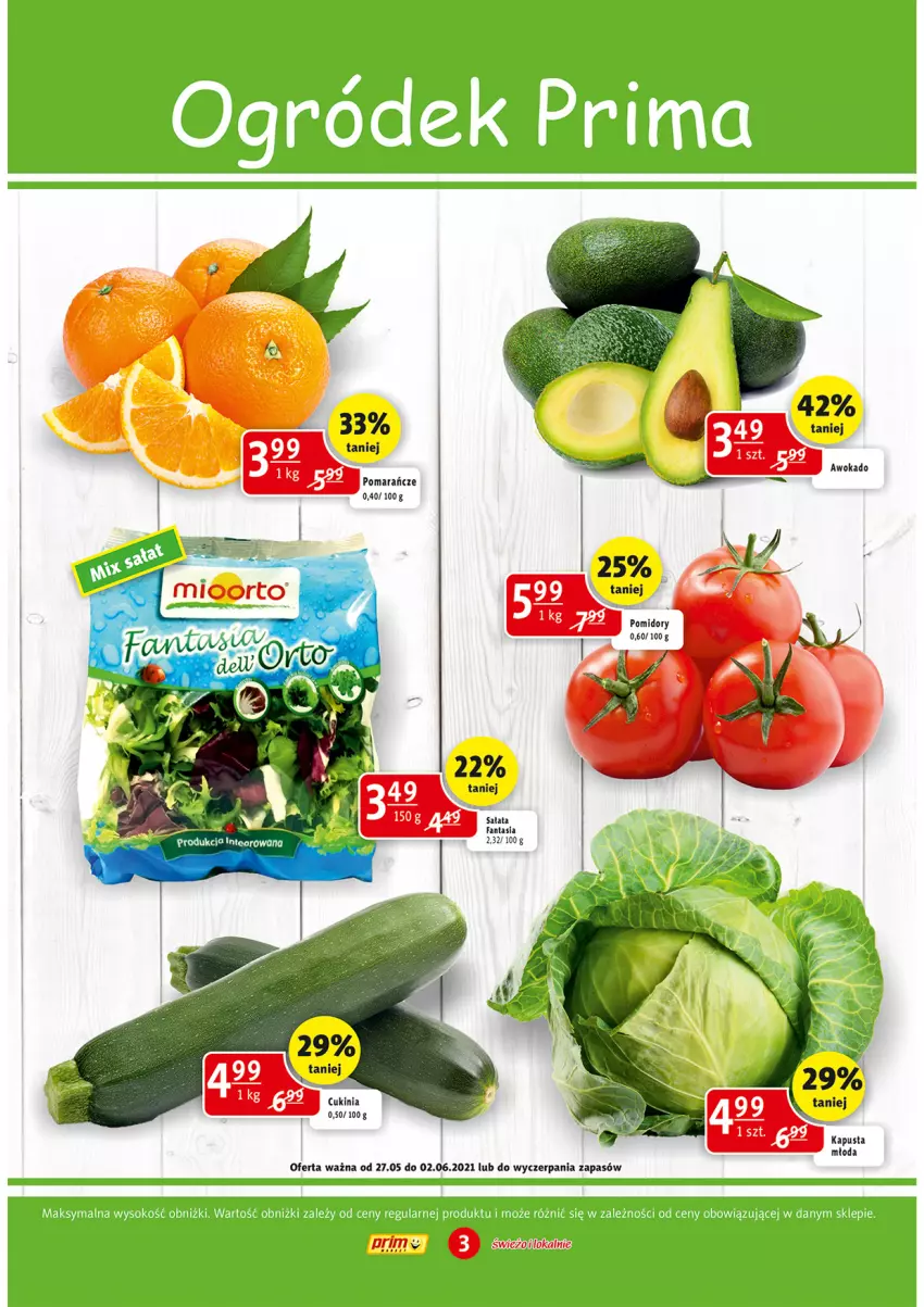 Gazetka promocyjna Prim Market - Gazetka - ważna 27.05 do 02.06.2021 - strona 3 - produkty: Fa, Fanta, Pomarańcze, Pomidory, Sałat