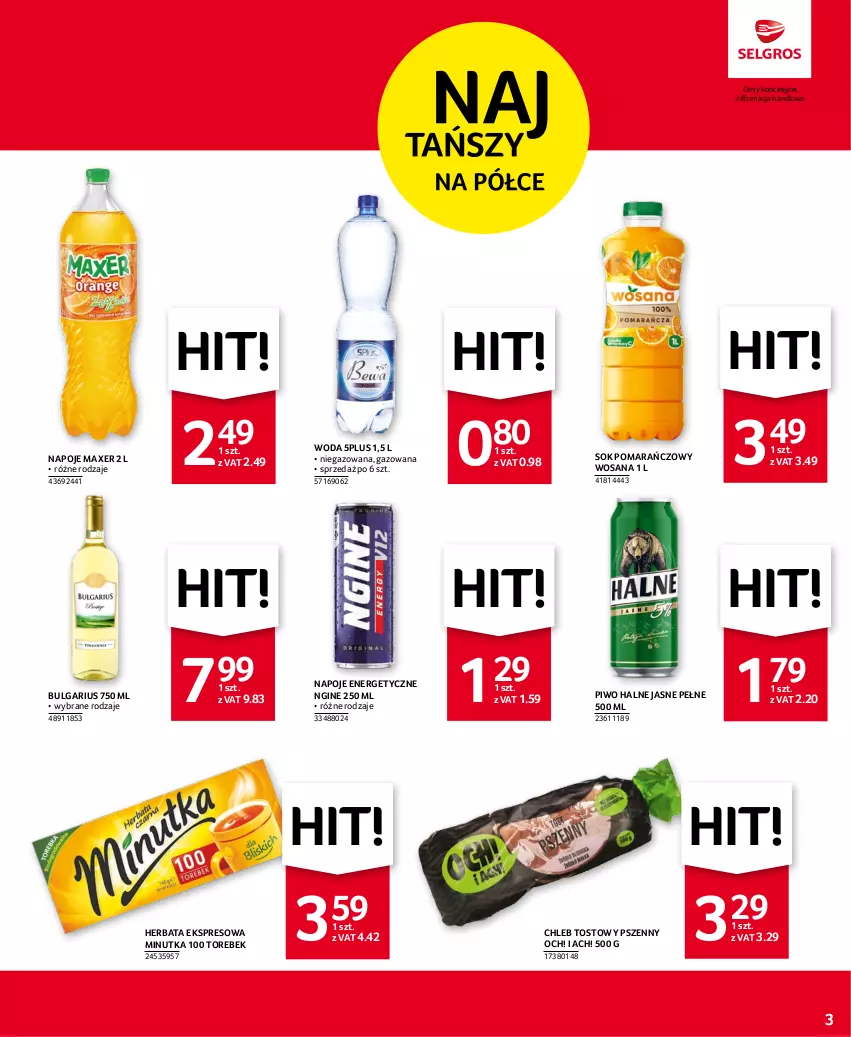 Gazetka promocyjna Selgros - Oferta spożywcza - ważna 18.05 do 31.05.2023 - strona 3 - produkty: Chleb, Chleb tostowy, Gin, Herbata, LG, Maxer, Napoje, Piwo, Sok, Sok pomarańczowy, Woda, Wosana