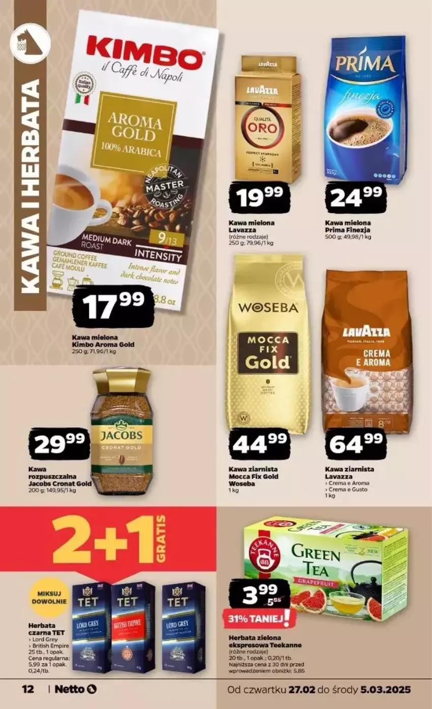 Gazetka promocyjna Netto - ważna 27.02 do 05.03.2025 - strona 8 - produkty: Brit, Herbata, Herbata czarna, HP, Kawa, Kawa mielona, Kawa ziarnista, Lavazza, Mocca Fix Gold, Prima, Woseba