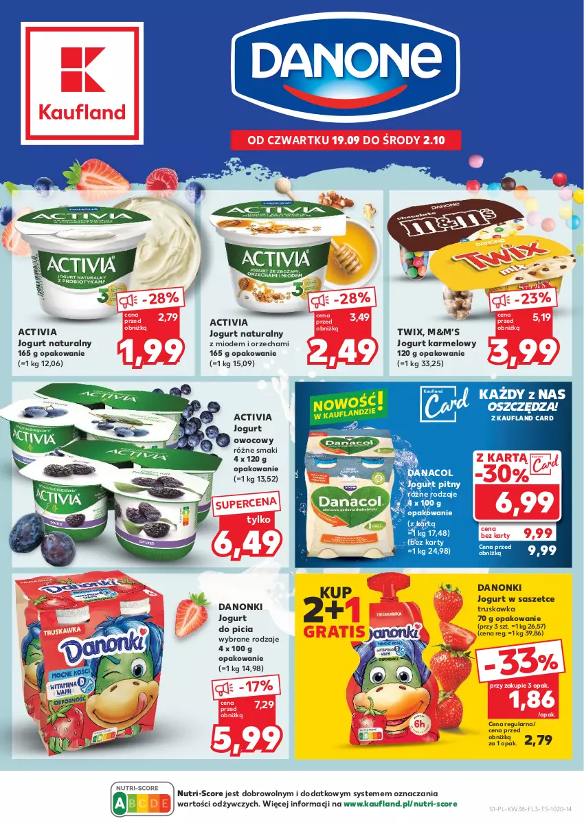 Gazetka promocyjna Kaufland - Kaufland - ważna 19.09 do 02.10.2024 - strona 1 - produkty: Activia, Danonki, Gra, Jogurt, Jogurt naturalny, Jogurt owocowy, Jogurt pitny, Twix