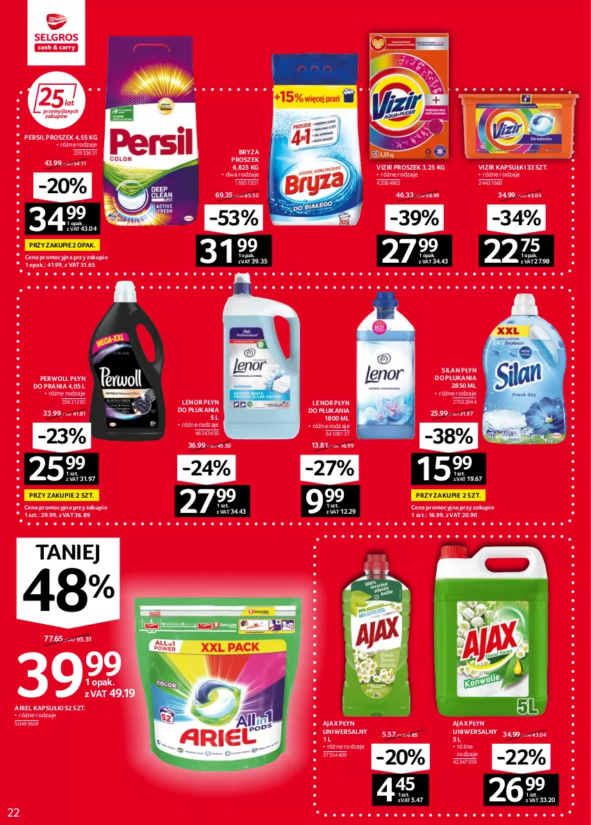 Gazetka promocyjna Selgros - Oferta spożywcza - ważna 08.09 do 21.09.2022 - strona 22 - produkty: Ajax, Ariel, Bryza, Lenor, Persil, Perwoll, Płyn do płukania, Płyn do prania, Silan, Vizir