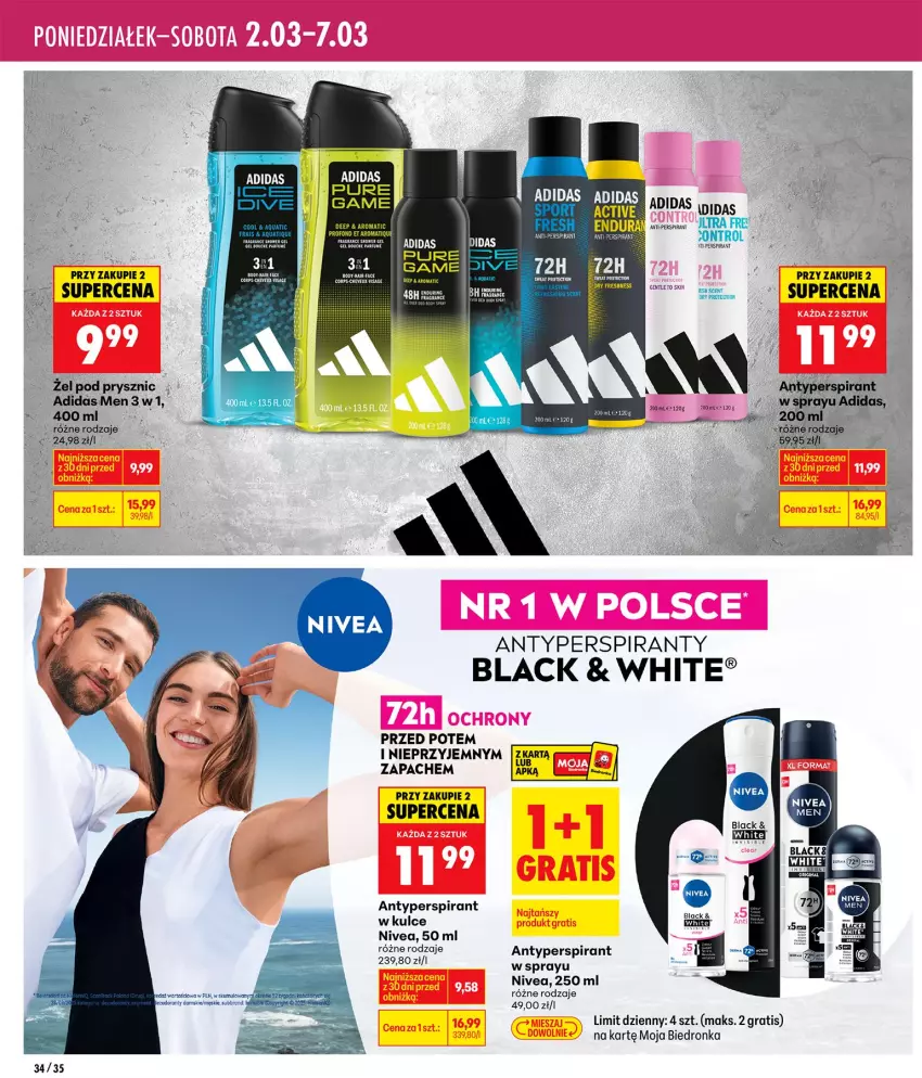 Gazetka promocyjna Biedronka - Twoje Piękne Strony - ważna 26.02 do 05.03.2026 - strona 34 - produkty: Adidas, Antyperspirant, Fa, Gra, Lack, Mule, Nivea