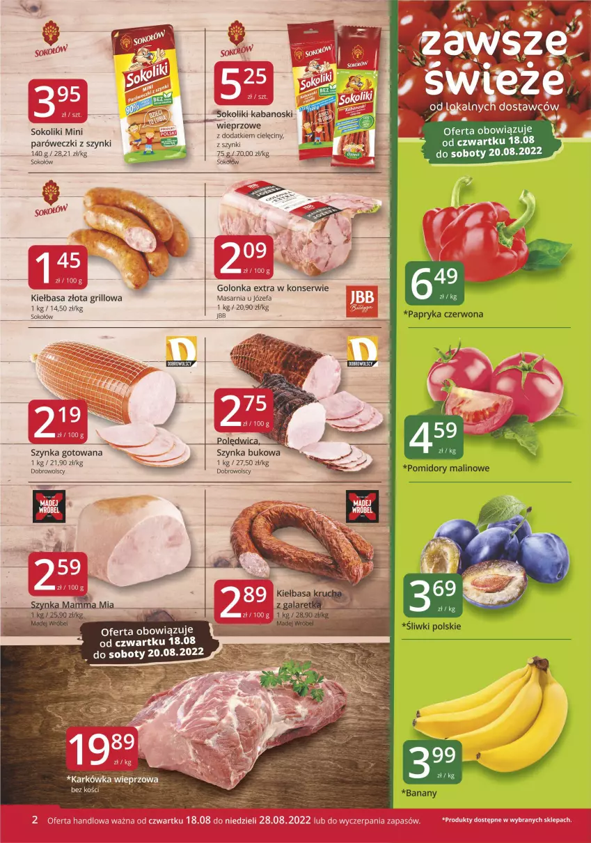 Gazetka promocyjna Market Vita - Gazetka promocyjna – Marketvita - ważna 18.08 do 28.08.2022 - strona 2 - produkty: Fa, Gala, Grill, Kiełbasa, Ser, Sok, Sokołów, Szynka