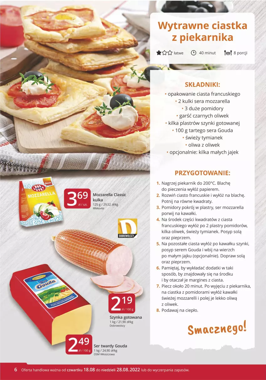 Gazetka promocyjna Market Vita - Gazetka promocyjna – Marketvita - ważna 18.08 do 28.08.2022 - strona 6 - produkty: Ciastka, Ciasto francuskie, Gin, Gouda, Kawa, Mięta, Mozzarella, Olej, Oliwa, Oliwa z oliwek, Papier, Piec, Piekarnik, Pieprz, Pomidory, Por, Ser, Szynka