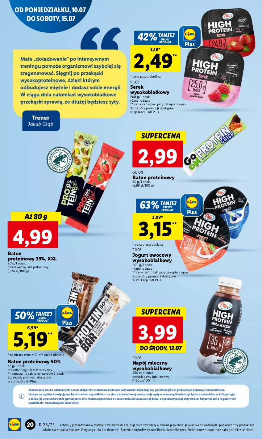 Gazetka promocyjna Lidl - GAZETKA - ważna 10.07 do 12.07.2023 - strona 23 - produkty: Baton, Jogurt, Jogurt owocowy, Napój, Napój mleczny, Pilos, Ser, Serek, Sok