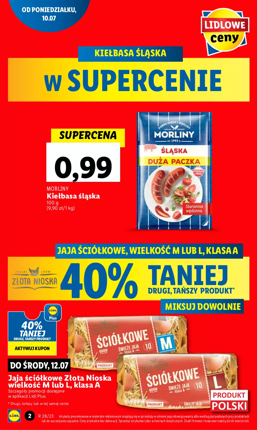 Gazetka promocyjna Lidl - GAZETKA - ważna 10.07 do 12.07.2023 - strona 3 - produkty: Jaja, Kiełbasa, Kiełbasa śląska, Morliny