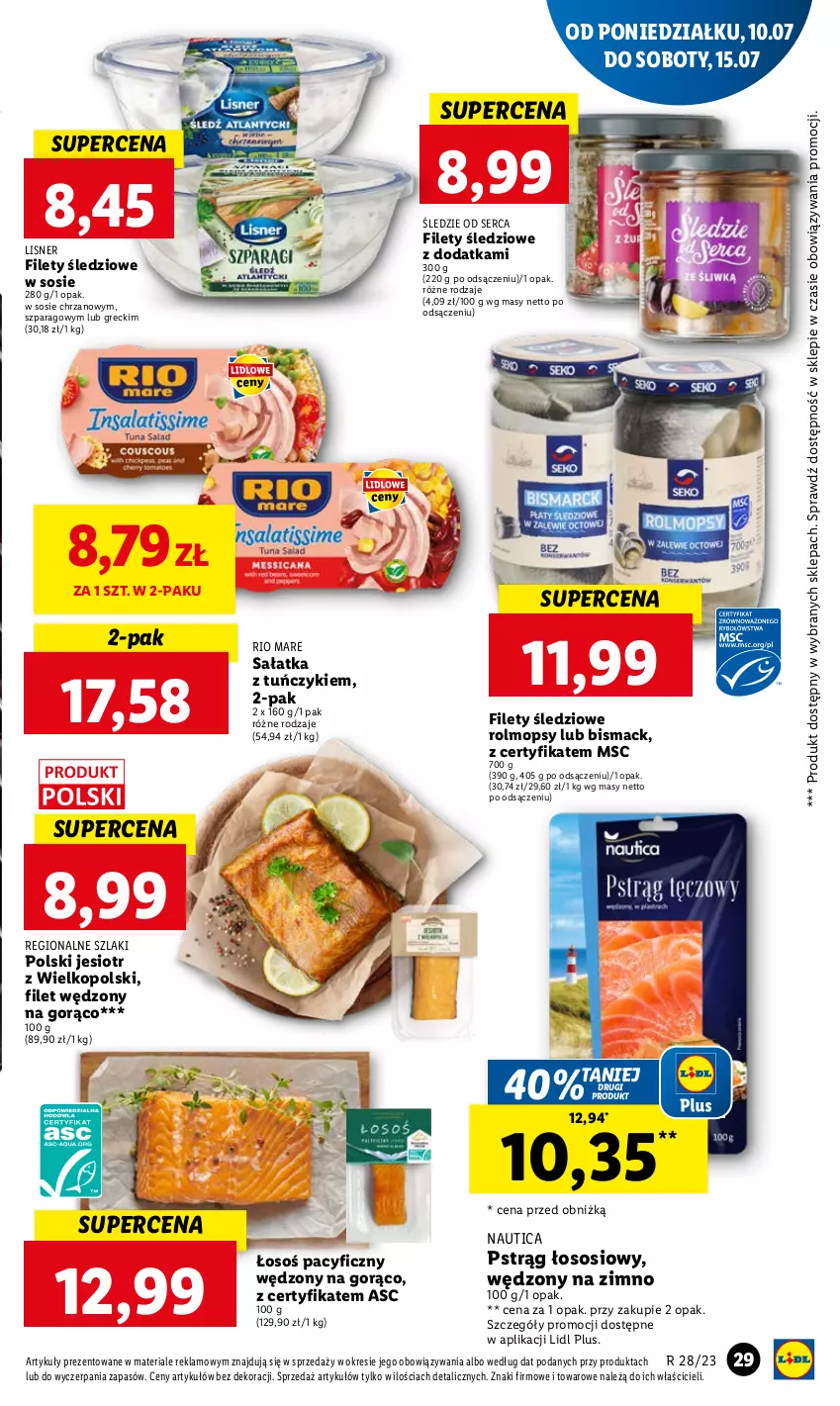 Gazetka promocyjna Lidl - GAZETKA - ważna 10.07 do 12.07.2023 - strona 34 - produkty: Chrzan, Lisner, Mop, Pstrąg, Pstrąg łososiowy, Rio Mare, Sałat, Sałatka, Ser, Sos, Tuńczyk