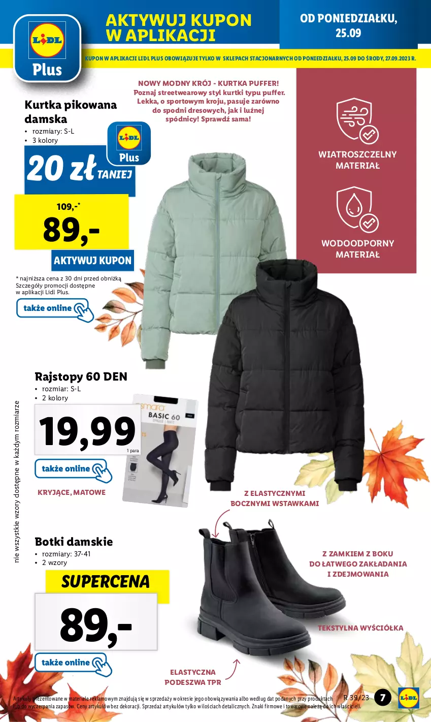 Gazetka promocyjna Lidl - GAZETKA - ważna 25.09 do 30.09.2023 - strona 9 - produkty: Botki, Dres, Kurtka, Por, Puf, Rajstopy, Sport, Top