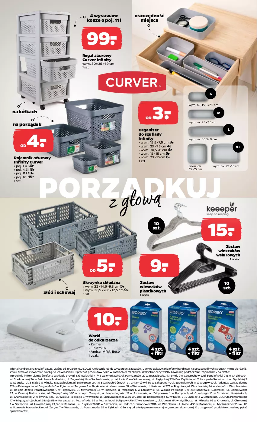 Gazetka promocyjna Netto - Od Poniedziałku Przemysłowa - ważna 11.08 do 16.08.2025 - strona 3 - produkty: Amica, Fa, Gry, Karp, Kosz, Kujawski, Odkurzacz, Organizer, Podlaski, Pojemnik, Por, Regał, Sok, Stock, Top, Wieszak, Wino, Zelmer