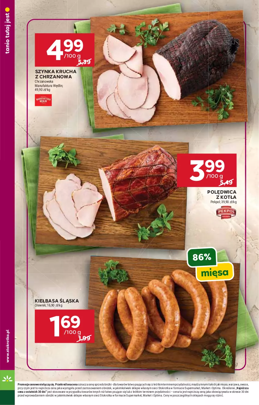 Gazetka promocyjna Stokrotka - Supermarket - ważna 25.06 do 01.07.2026 - strona 20 - produkty: Chrzan, Fa, Kiełbasa, Kiełbasa śląska, Mięso, Olewnik, Optima, Owoce, Pekpol, Polędwica, Szynka, Warzywa