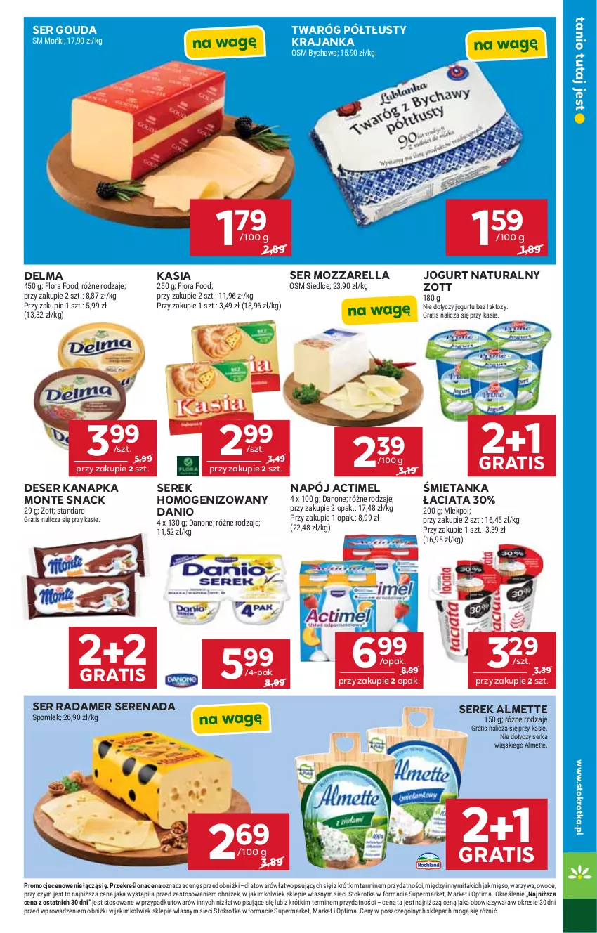 Gazetka promocyjna Stokrotka - Supermarket - ważna 25.06 do 01.07.2026 - strona 25 - produkty: Actimel, Almette, Danio, Danone, Delma, Deser, Flora, Gouda, Gra, Jogurt, Jogurt naturalny, Kasia, Mięso, Monte, Mozzarella, Napój, Optima, Owoce, Radamer, Ser, Serek, Serek homogenizowany, Twaróg, Twaróg półtłusty, Warzywa, Zott