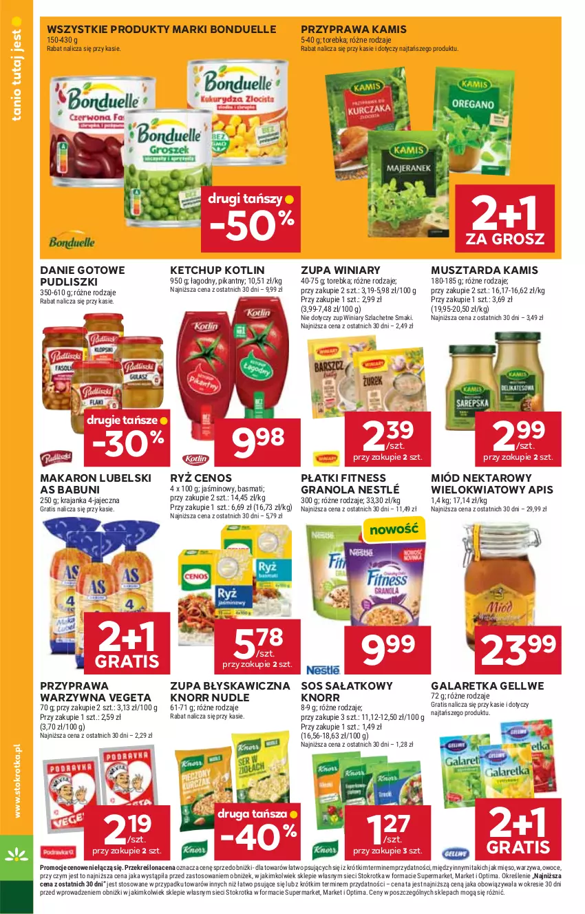 Gazetka promocyjna Stokrotka - Supermarket - ważna 25.06 do 01.07.2026 - strona 32 - produkty: Babuni, Bonduelle, Cenos, Danie gotowe, Gala, Galaretka, Gra, Granola, Kamis, Ketchup, Knorr, Kotlin, Makaron, Mięso, Miód, Mus, Musztarda, Nektar, Nestlé, Optima, Owoce, Pudliszki, Ryż, Sałat, Sos, Torebka, Vegeta, Warzywa, Winiary, Zupa
