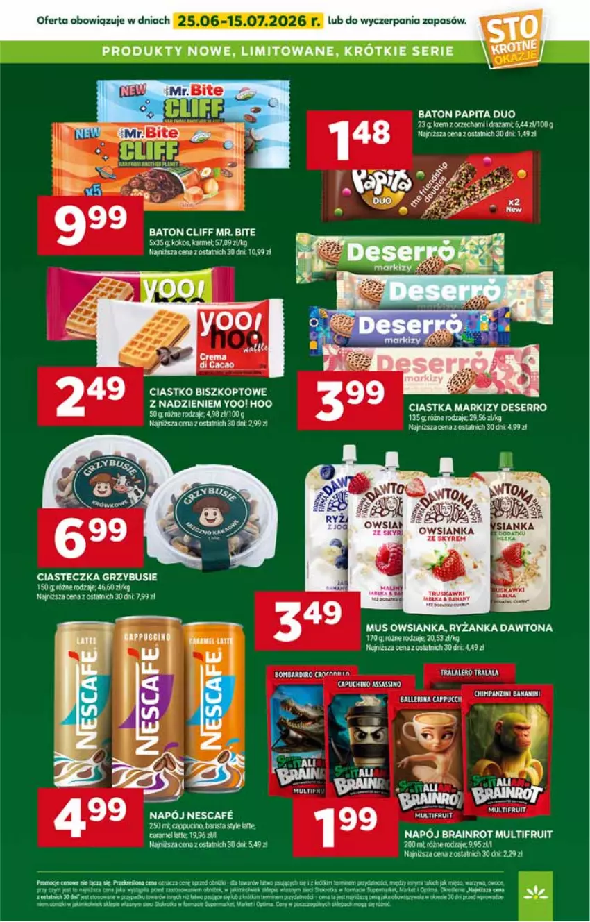Gazetka promocyjna Stokrotka - Supermarket - ważna 25.06 do 01.07.2026 - strona 35 - produkty: Baton, Ciastka, Dawtona, Deser, Koc, Kokos, Mus, Napój, Owoce, Owsianka, Rum, Ryż, Ser, Warzywa