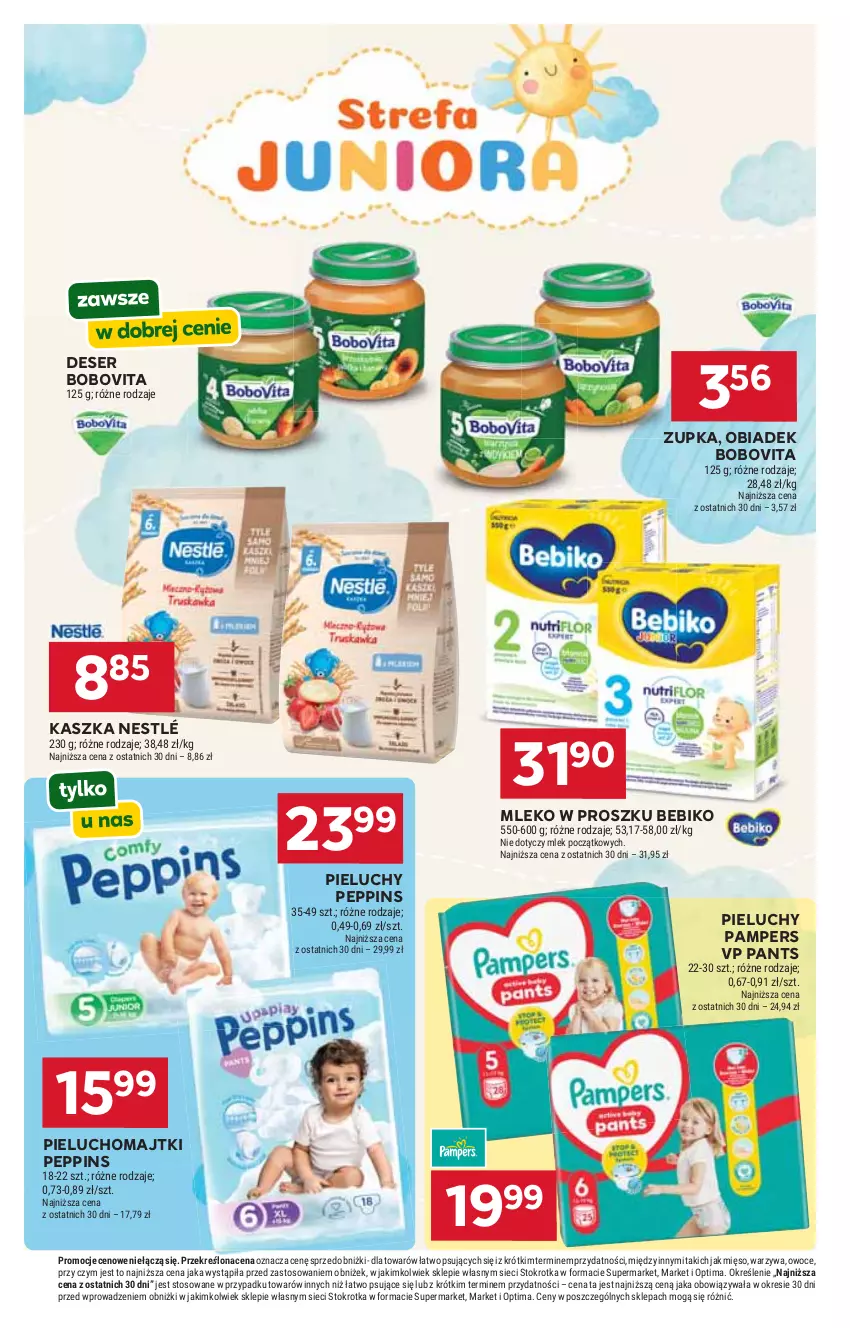 Gazetka promocyjna Stokrotka - Supermarket - ważna 25.06 do 01.07.2026 - strona 48 - produkty: Bebiko, BoboVita, Deser, Majtki, Mięso, Mleko, Mleko w proszku, Nestlé, Optima, Owoce, Pampers, Pieluchomajtki, Pieluchy, Ser, Warzywa