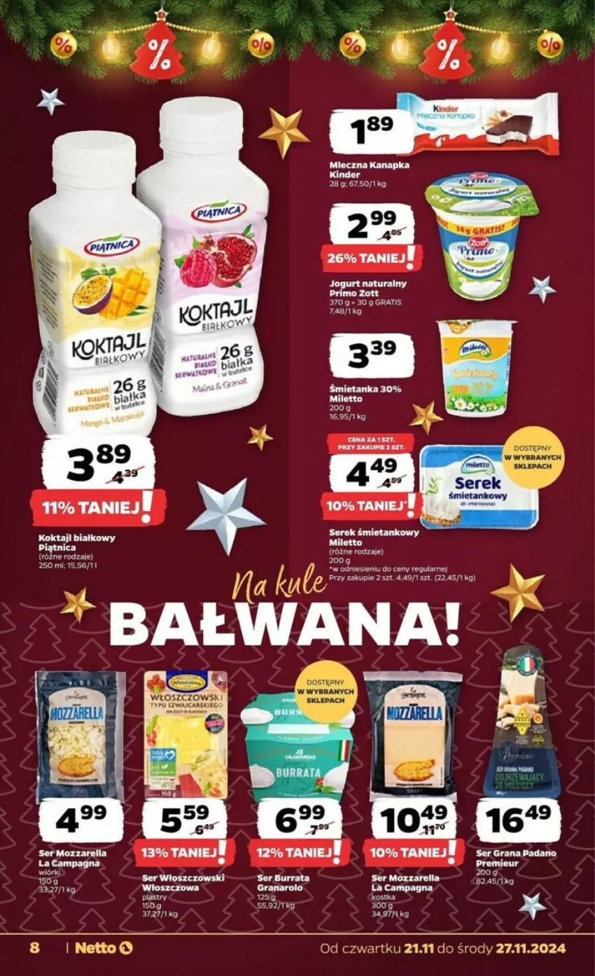 Gazetka promocyjna Netto - ważna 21.11 do 27.11.2024 - strona 21 - produkty: Fa, Gra, Jogurt, Jogurt naturalny, Kinder, Miecz, Mozzarella, Ser, Serek, Zott