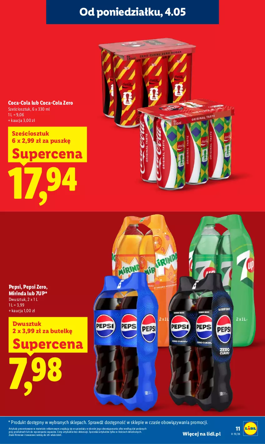 Gazetka promocyjna Lidl - Gazetka ważna od 04.05 do 06.05 - ważna 04.05 do 06.05.2026 - strona 11 - produkty: 7up, Coca-Cola, Mirinda, Pepsi