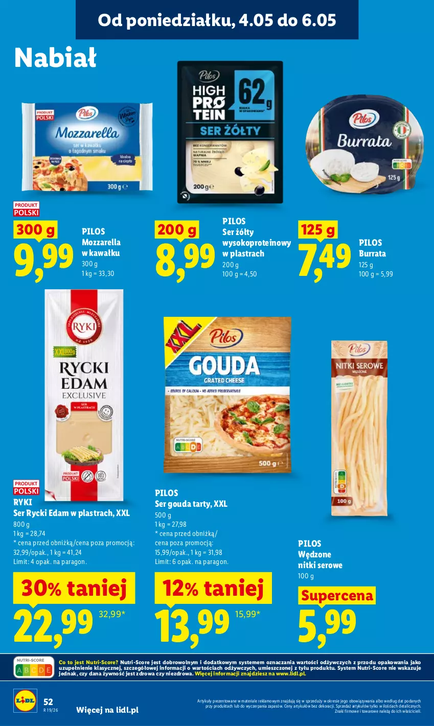 Gazetka promocyjna Lidl - Gazetka ważna od 04.05 do 06.05 - ważna 04.05 do 06.05.2026 - strona 54 - produkty: Burrata, Edam, Gouda, Kawa, Mozzarella, Pilos, Rycki Edam, Ser, Sok