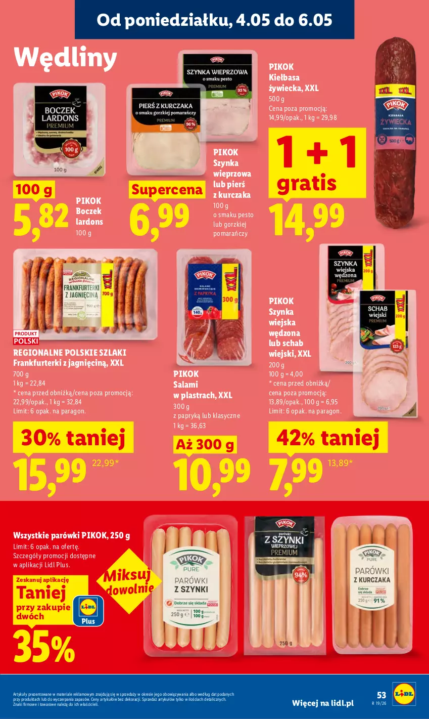 Gazetka promocyjna Lidl - Gazetka ważna od 04.05 do 06.05 - ważna 04.05 do 06.05.2026 - strona 57 - produkty: Boczek, Frankfurterki, Gra, Kiełbasa, Kurczak, Parówki, Pesto, PIKOK, Salami, Szynka, Szynka wieprzowa