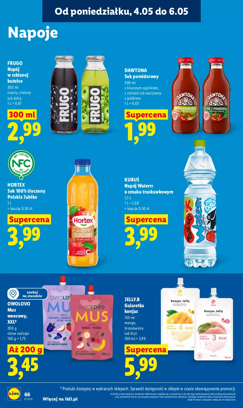 Gazetka promocyjna Lidl - Gazetka ważna od 04.05 do 06.05 - ważna 04.05 do 06.05.2026 - strona 70 - produkty: Dawtona, Gala, Galaretka, Hortex, Kubuś, Liczi, Mango, Mus, Napój, Napoje, Sok, Sok pomidorowy