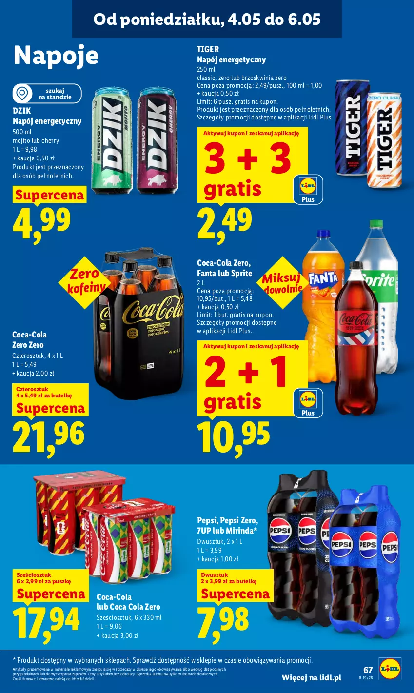 Gazetka promocyjna Lidl - Gazetka ważna od 04.05 do 06.05 - ważna 04.05 do 06.05.2026 - strona 71 - produkty: 7up, Coca-Cola, Fa, Fanta, Gra, Mirinda, Napój, Napój energetyczny, Napoje, Pepsi, Sprite, Tiger