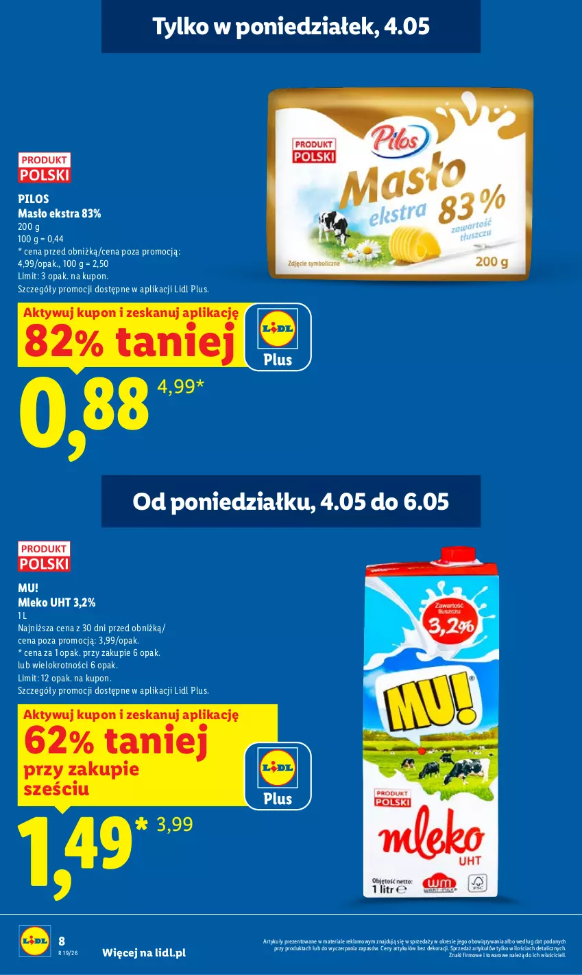 Gazetka promocyjna Lidl - Gazetka ważna od 04.05 do 06.05 - ważna 04.05 do 06.05.2026 - strona 8 - produkty: Masło, Mleko, Pilos